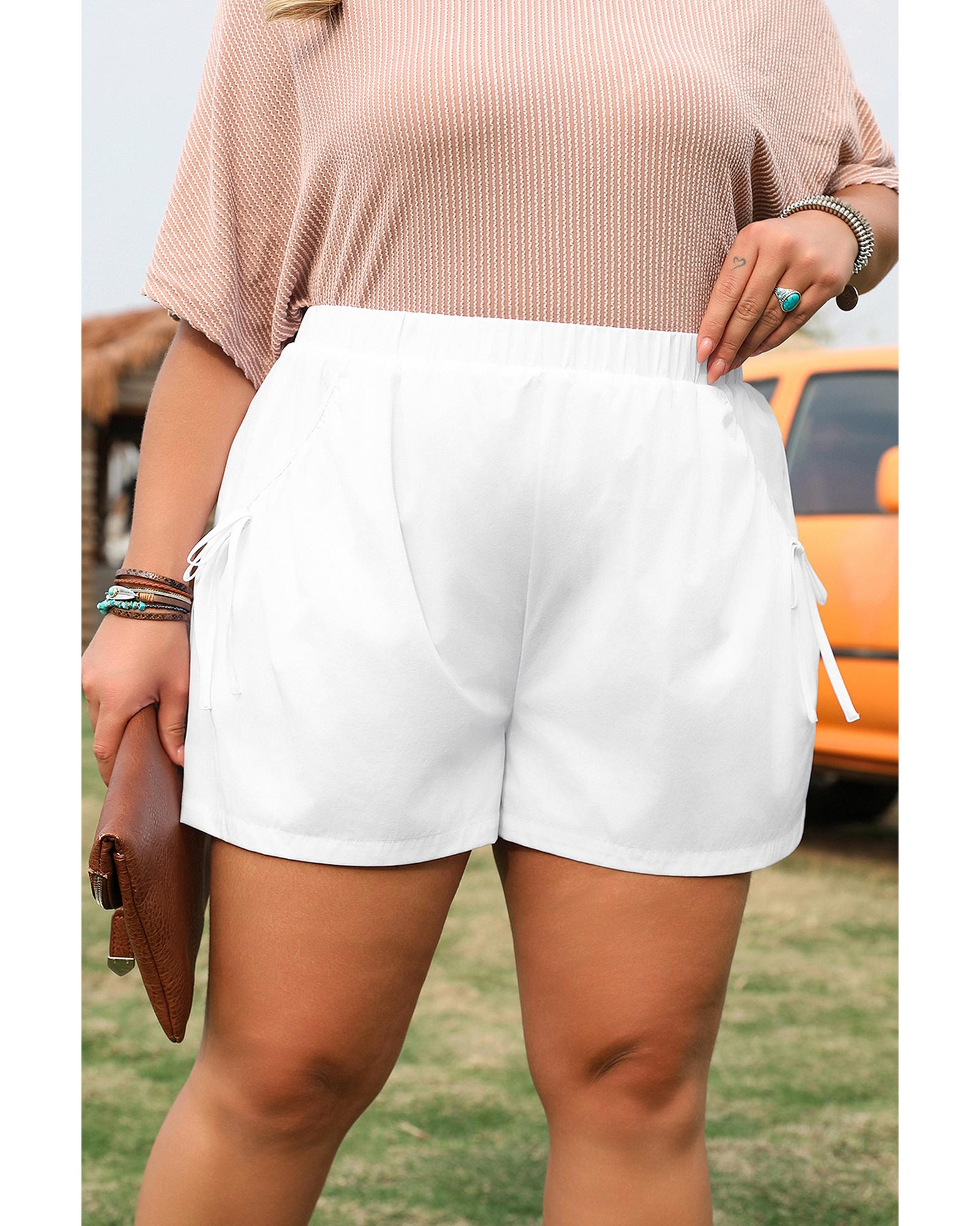 White Bow Decor Pockets Plus Size Shorts - 3X