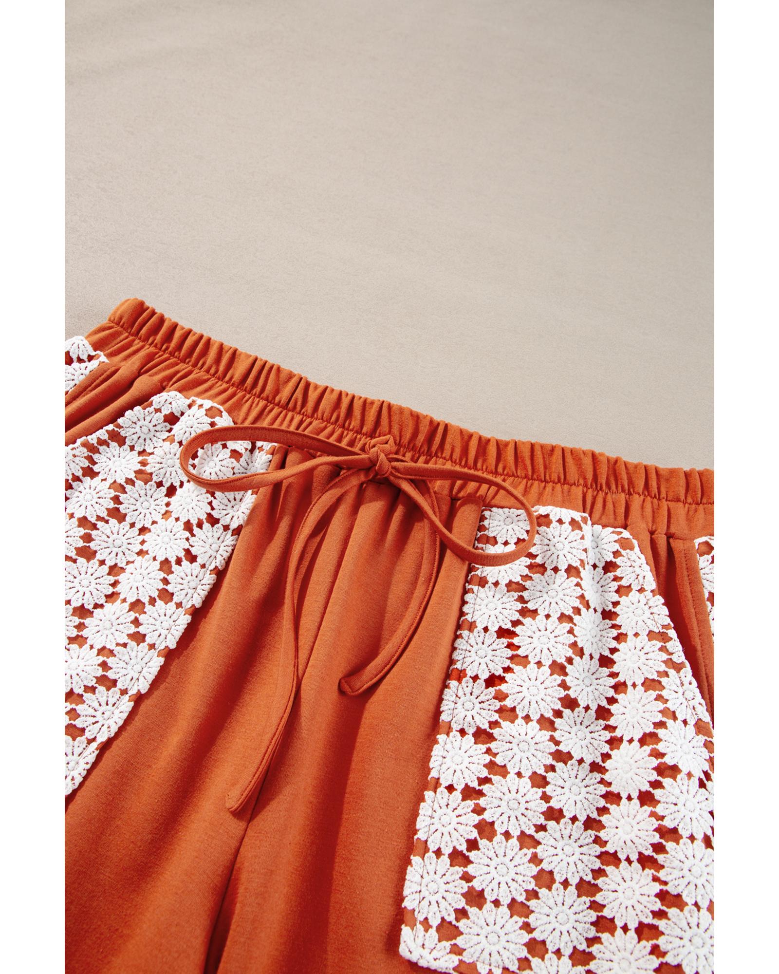 Azura Exchange Gold Flame Plus Size Floral Crochet Patch Drawstring Wide Leg Pants - 4X