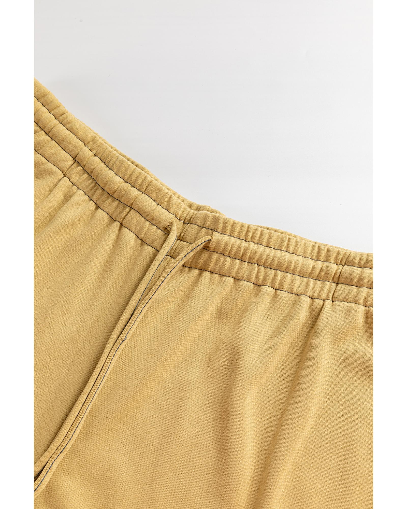 Beige Drawstring Adjusted Band High Waist Plus Size Pants - 1X