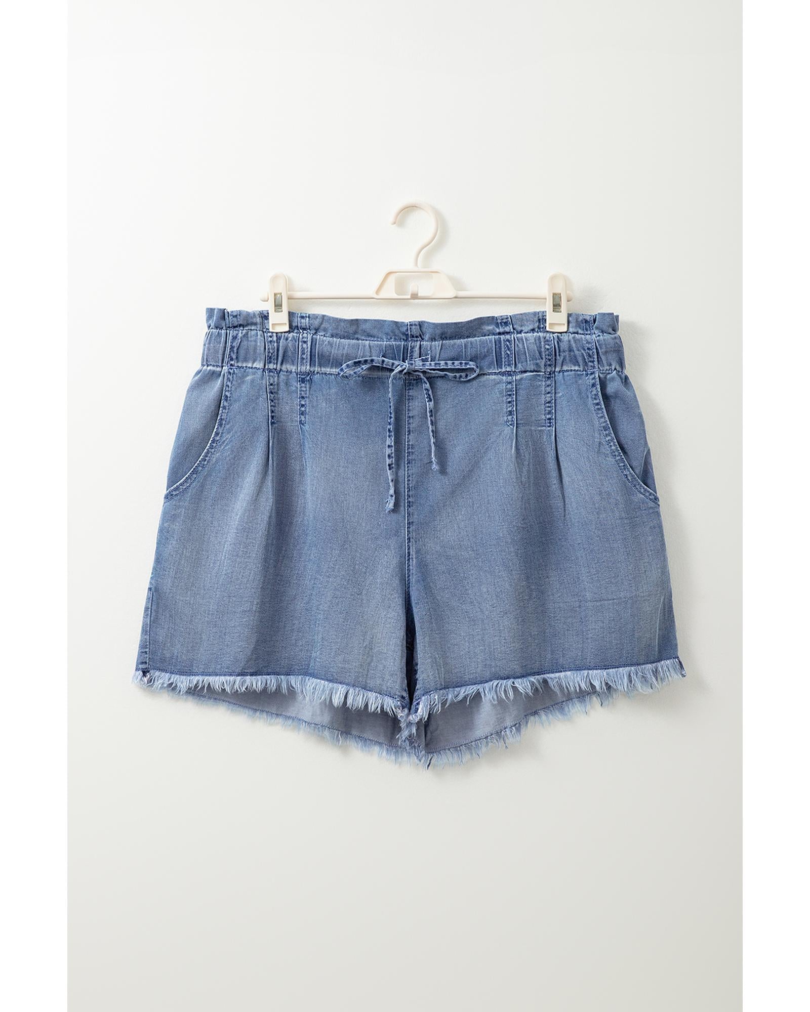 Dusk Blue Raw Hem Lace-up High Waist Plus Size Denim Shorts - 4X