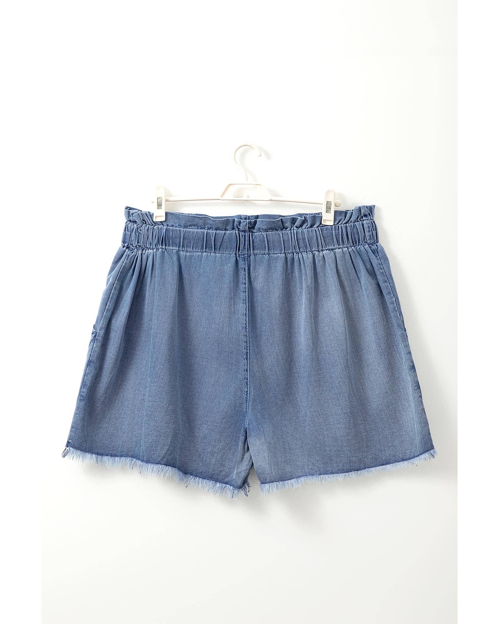 Dusk Blue Raw Hem Lace-up High Waist Plus Size Denim Shorts - 4X