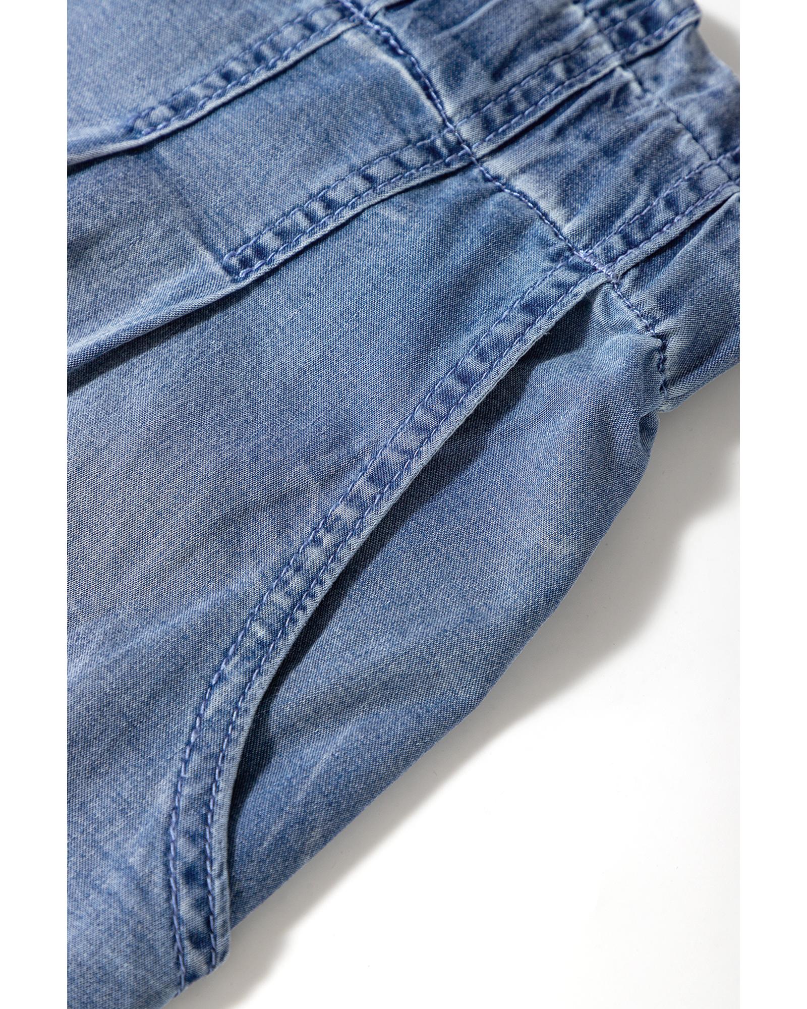 Dusk Blue Raw Hem Lace-up High Waist Plus Size Denim Shorts - 4X