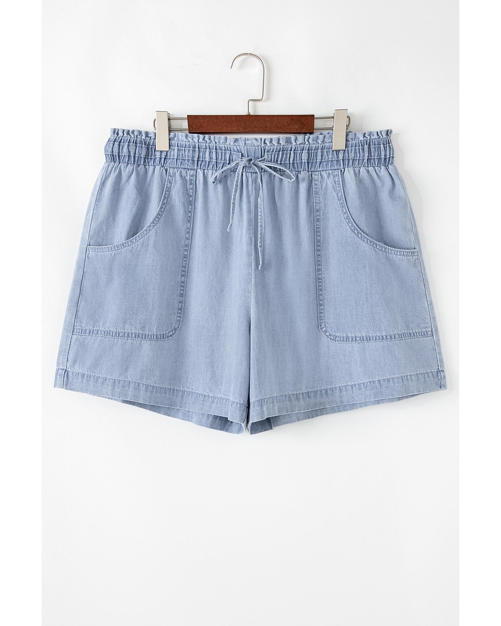 Beau Blue Pocketed Drawstring High Waist Plus Size Denim Shorts - 2X