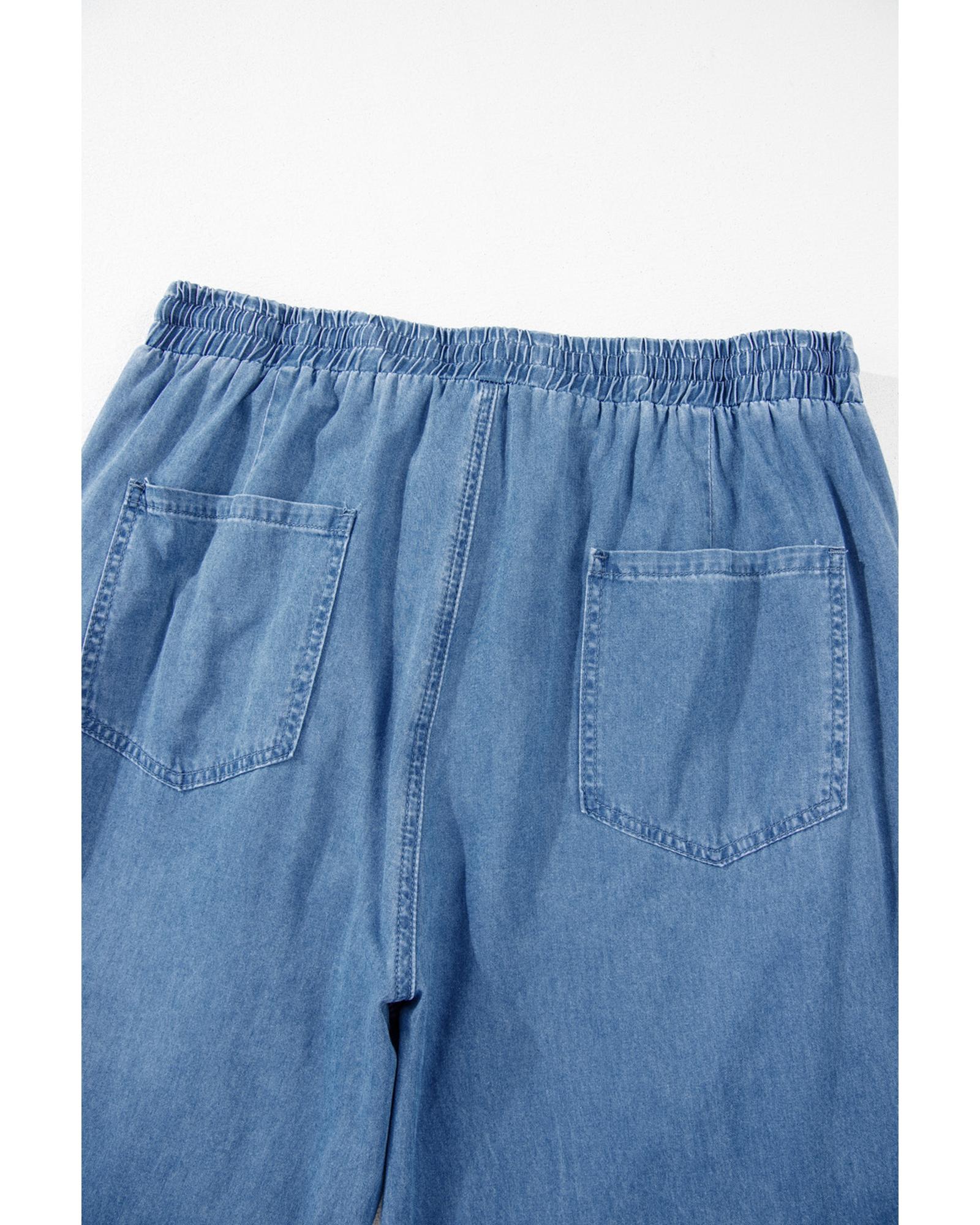 Dusk Blue Drawstring Waist Pocketed Plus Size Denim Joggers - 4X