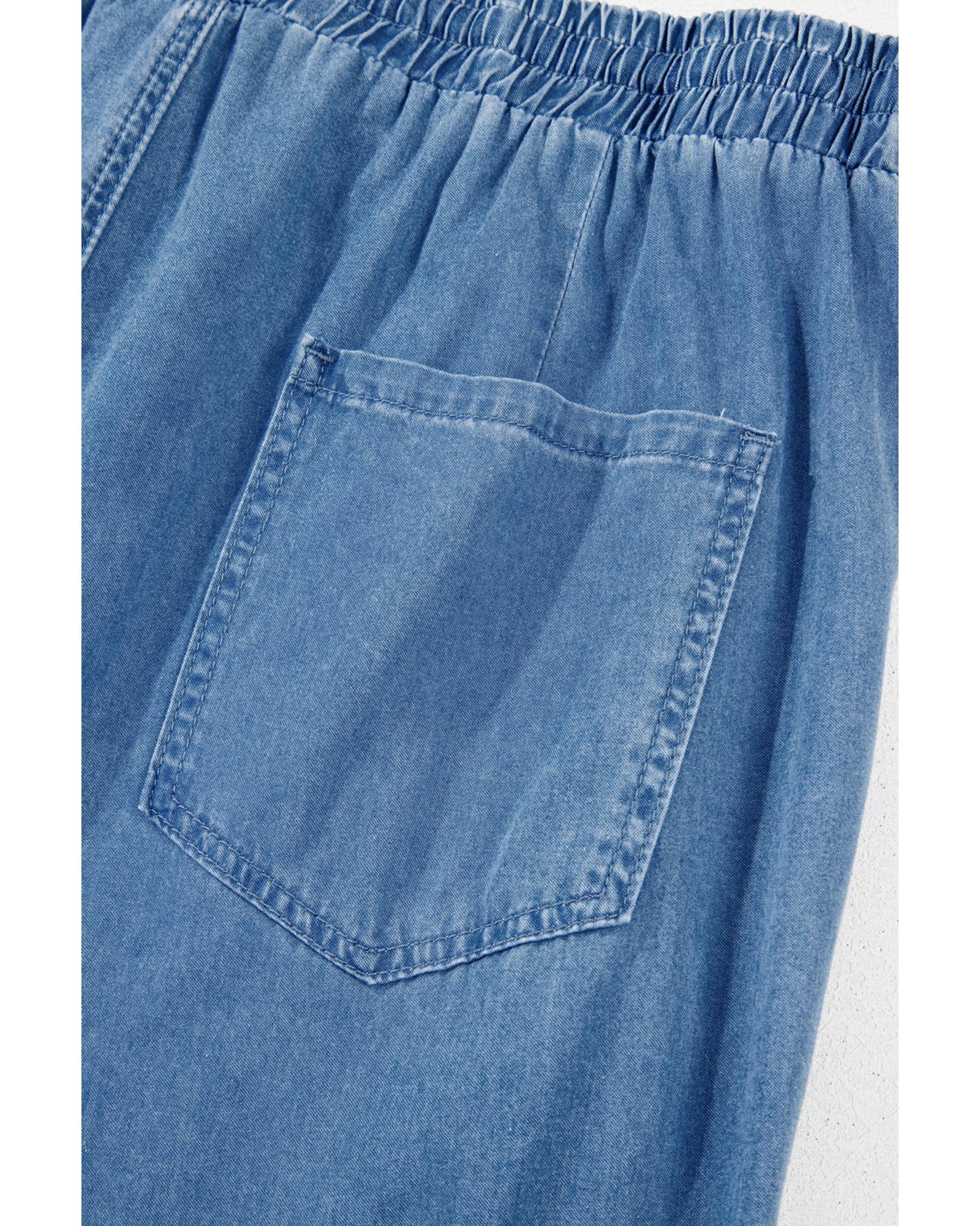 Dusk Blue Drawstring Waist Pocketed Plus Size Denim Joggers - 4X