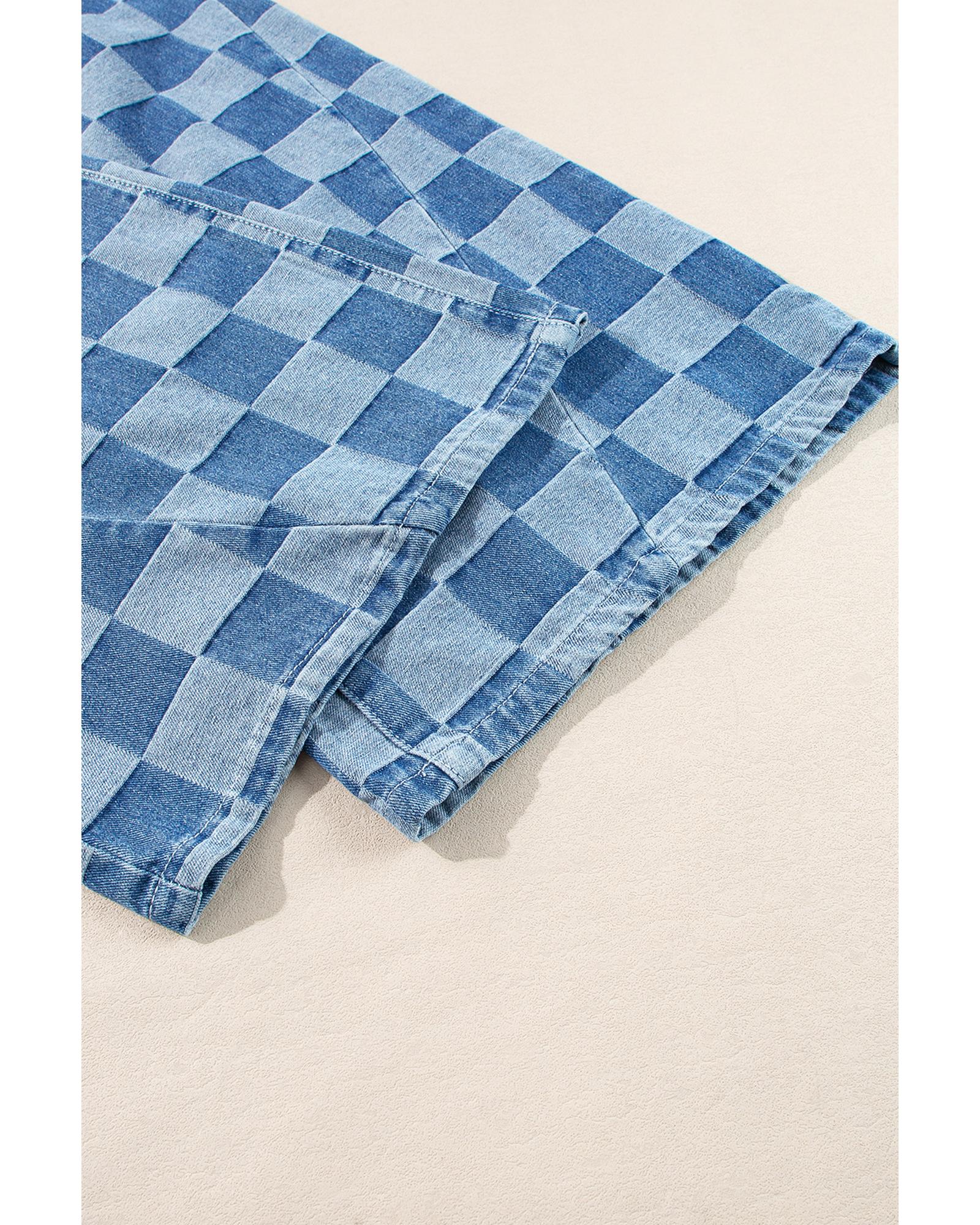 Azura Exchange Dusk Blue Plus Size Checkered Seamed High Waist Wide Leg Jeans - 4X