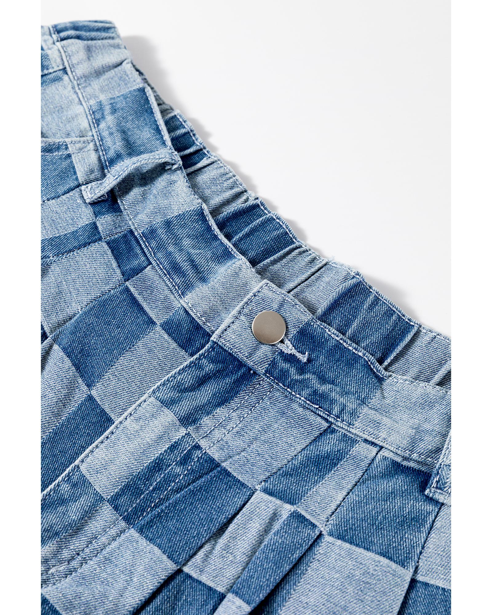 Azura Exchange Dusk Blue Plus Size Checkered Seamed High Waist Wide Leg Jeans - 4X