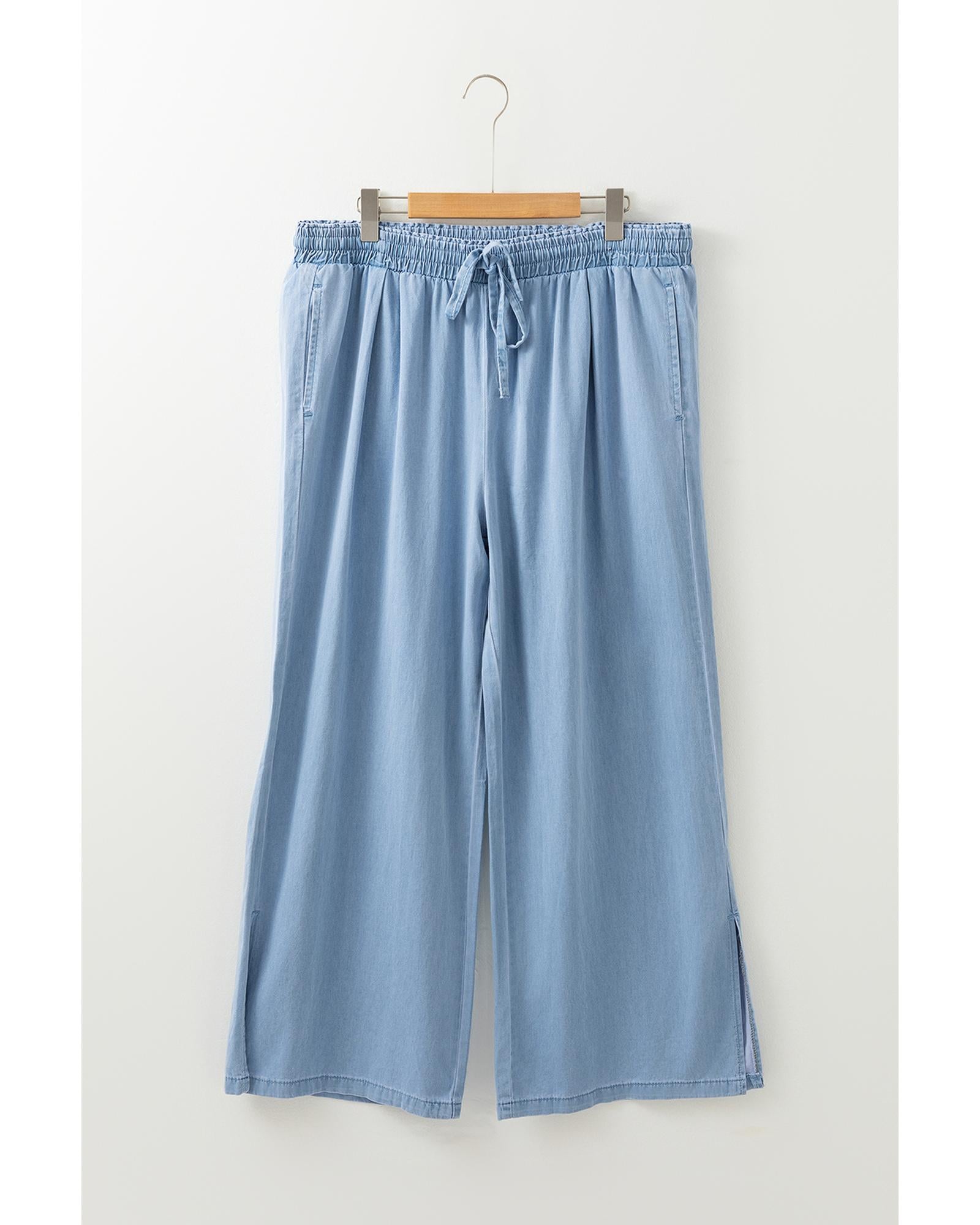 Beau Blue Casual Wide Slit Leg High Waist Loose Plus Size Jeans - 4X