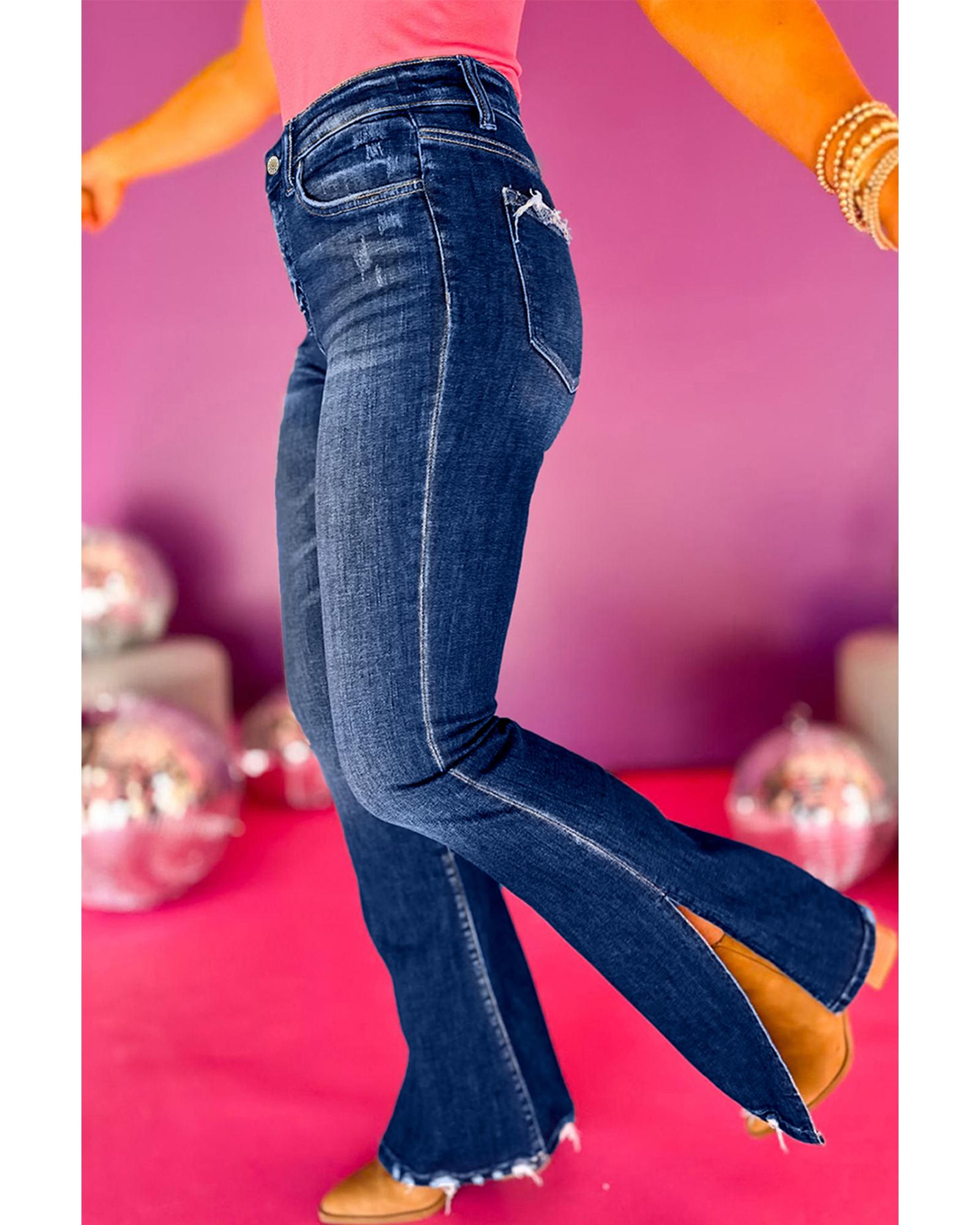 Dirty blue Plus Size High Waist Side Slits Flare Jeans - 1X
