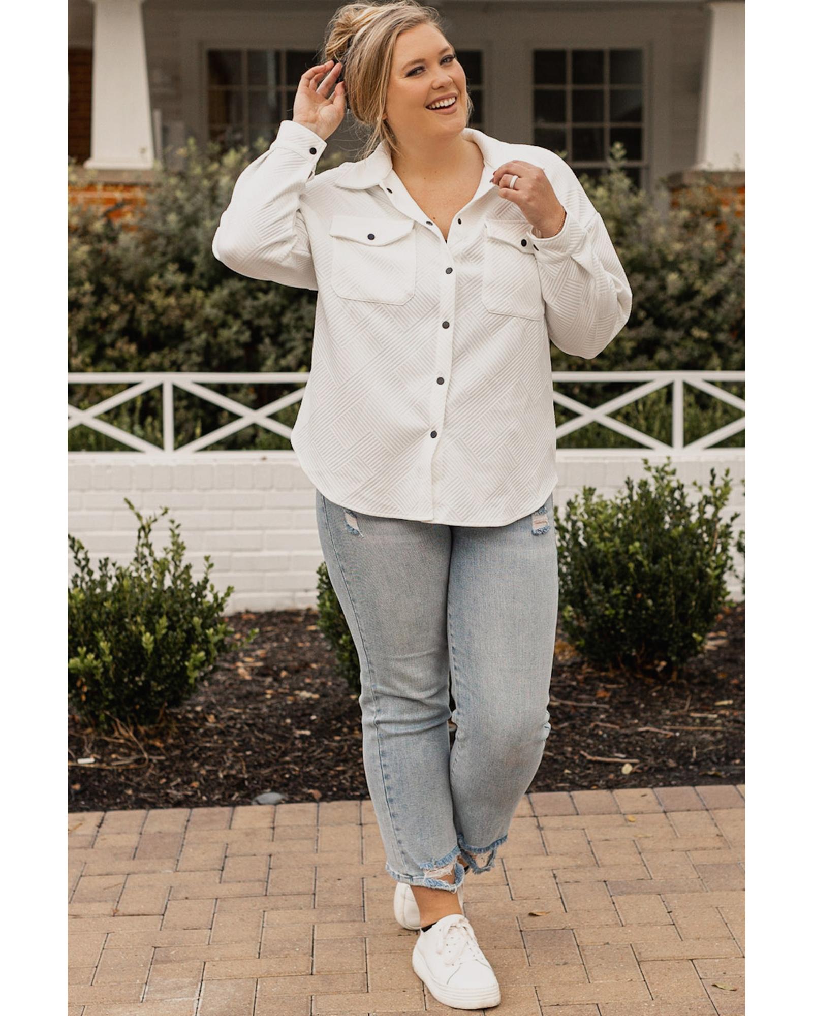 Beige Plus Size Textured Flap Pockets Jacket - 3X