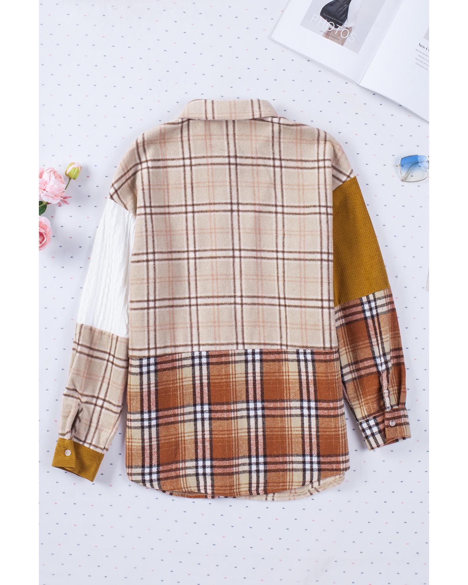 Gold Brick Plus Size Plaid Patchwork Button up Shacket - 1X