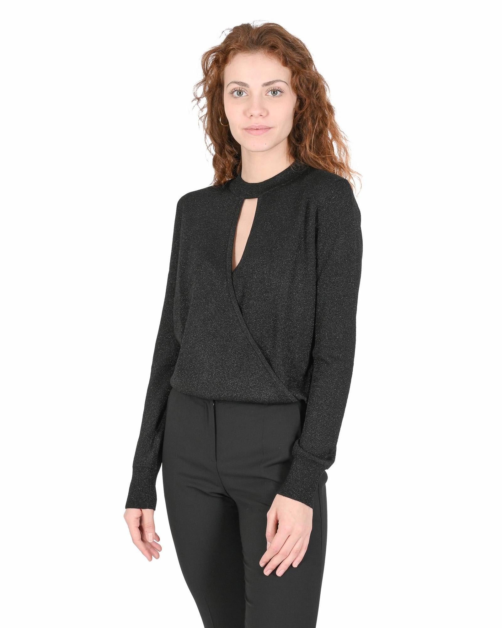Hugo Boss Women's Black Wool Blend Metallic Sweater in Black - S