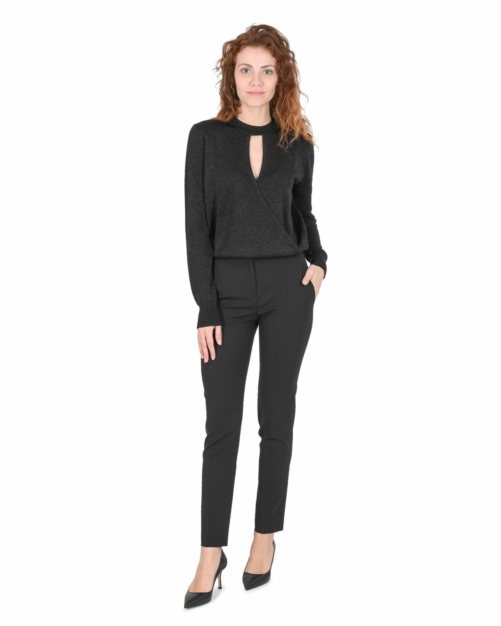 Hugo Boss Women's Black Wool Blend Metallic Sweater in Black - S