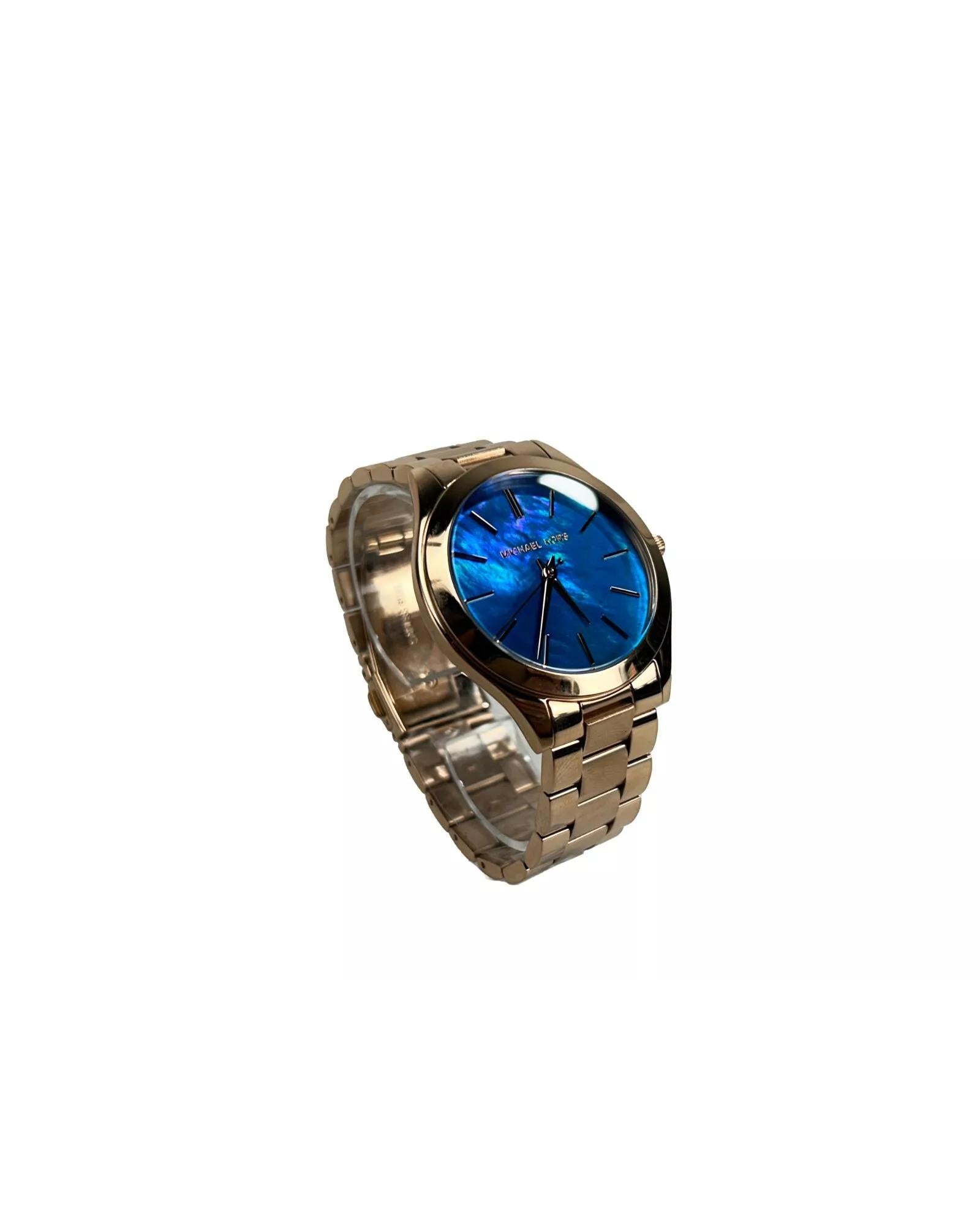 Michael Kors Unisex's Slim Runway Stainless Steel Watch MK3494 Ocean Blue Gold - One Size