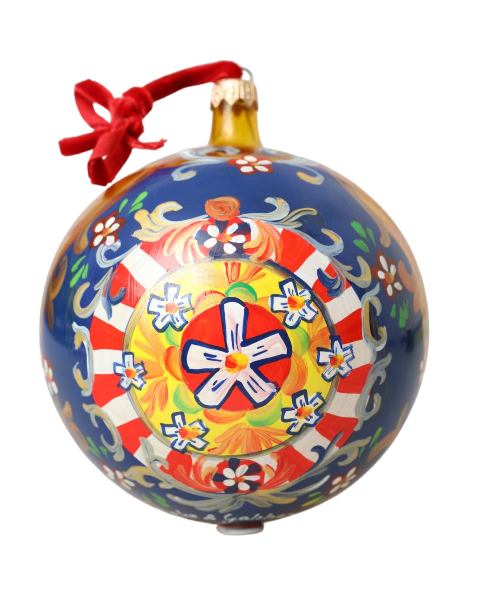 Dolce & Gabbana Women's Gold Tone Carretto Print Round Ornat Christmas Ball - One Size