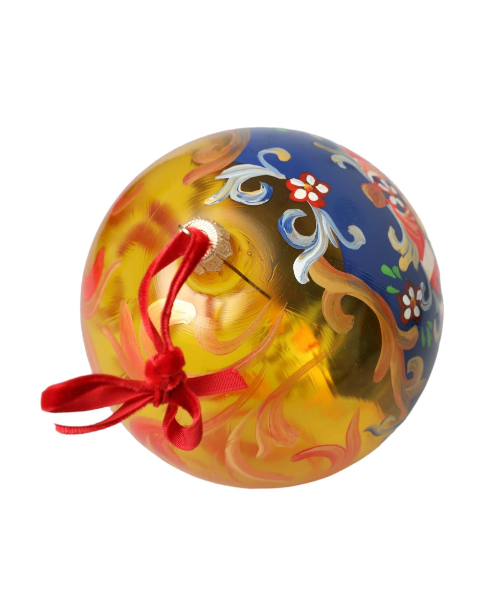 Dolce & Gabbana Women's Gold Tone Carretto Print Round Ornat Christmas Ball - One Size
