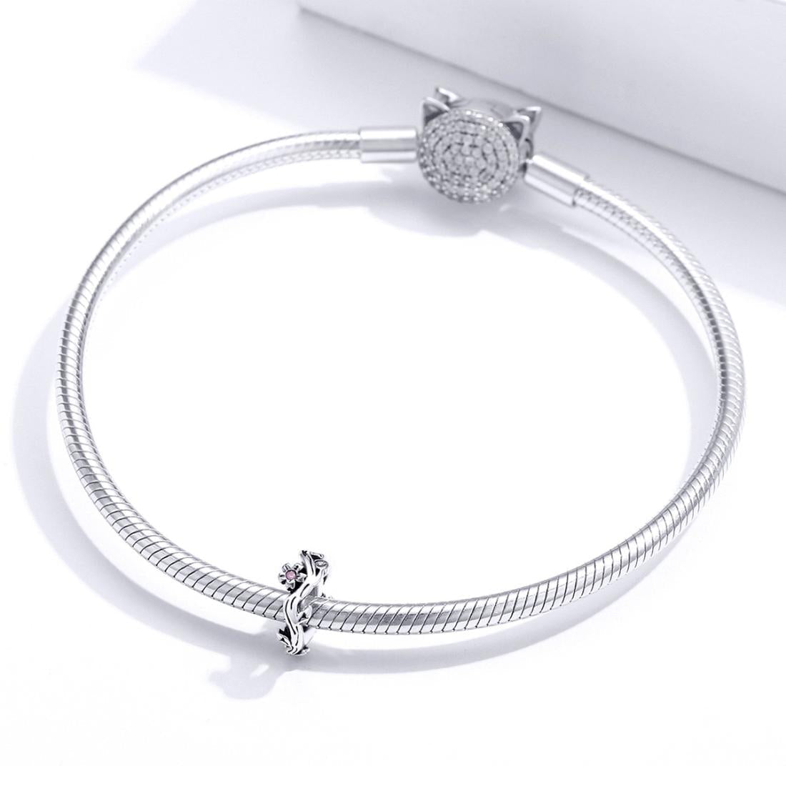 925 Sterling Silver Cherry Blossom Branch Pendant For Diy Bracelets And Necklaces