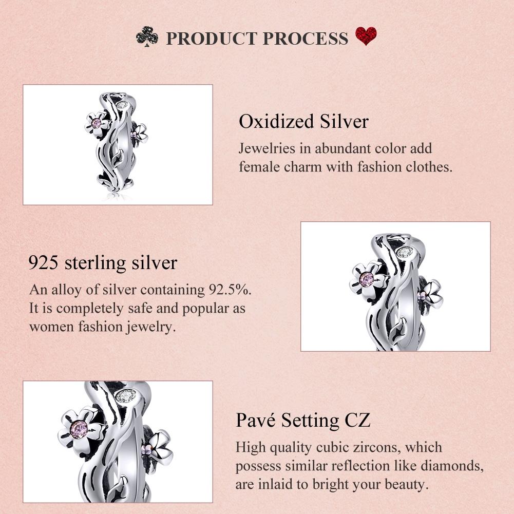 925 Sterling Silver Cherry Blossom Branch Pendant For Diy Bracelets And Necklaces