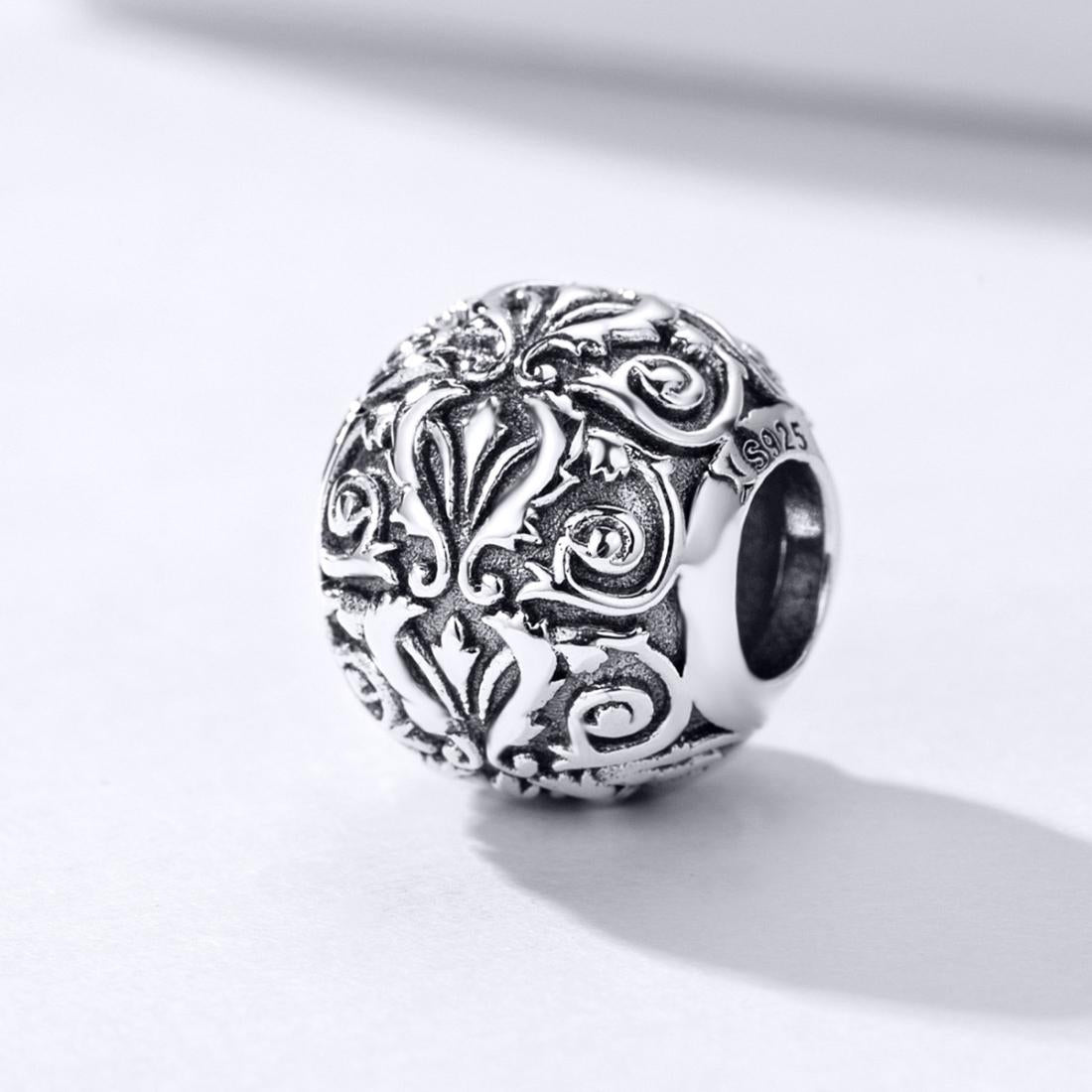 925 Sterling Silver Retro Flower Texture Beads For Diy Bracelets & Necklaces