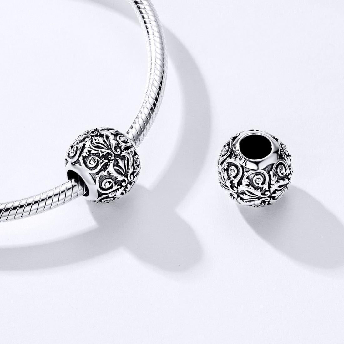 925 Sterling Silver Retro Flower Texture Beads For Diy Bracelets & Necklaces