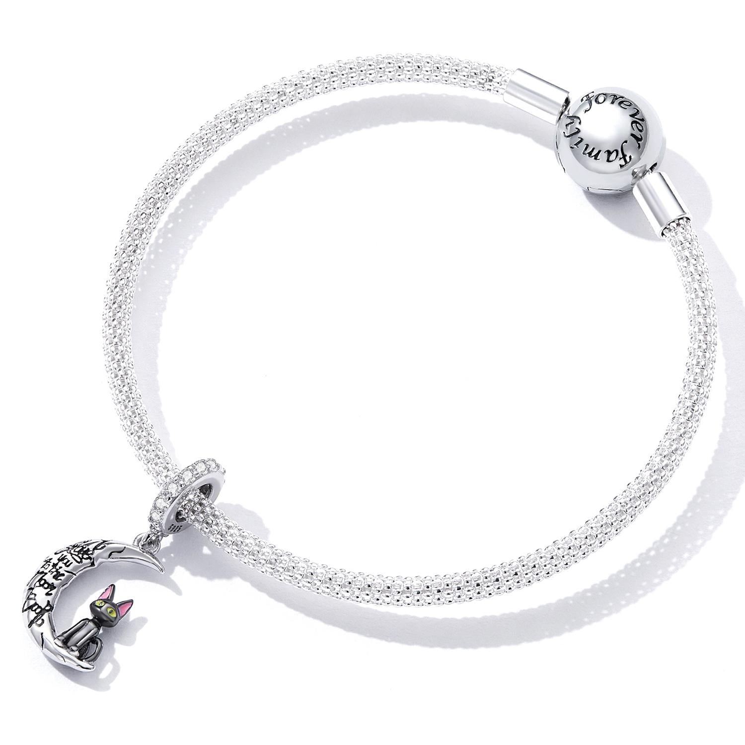 925 Sterling Silver Moon Cat Pendant For Bracelet Or Necklace