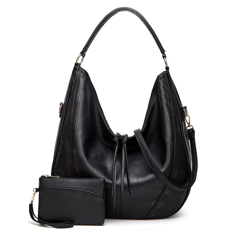 Large Capacity Pu Leather Tote Bag Black - Light Gray