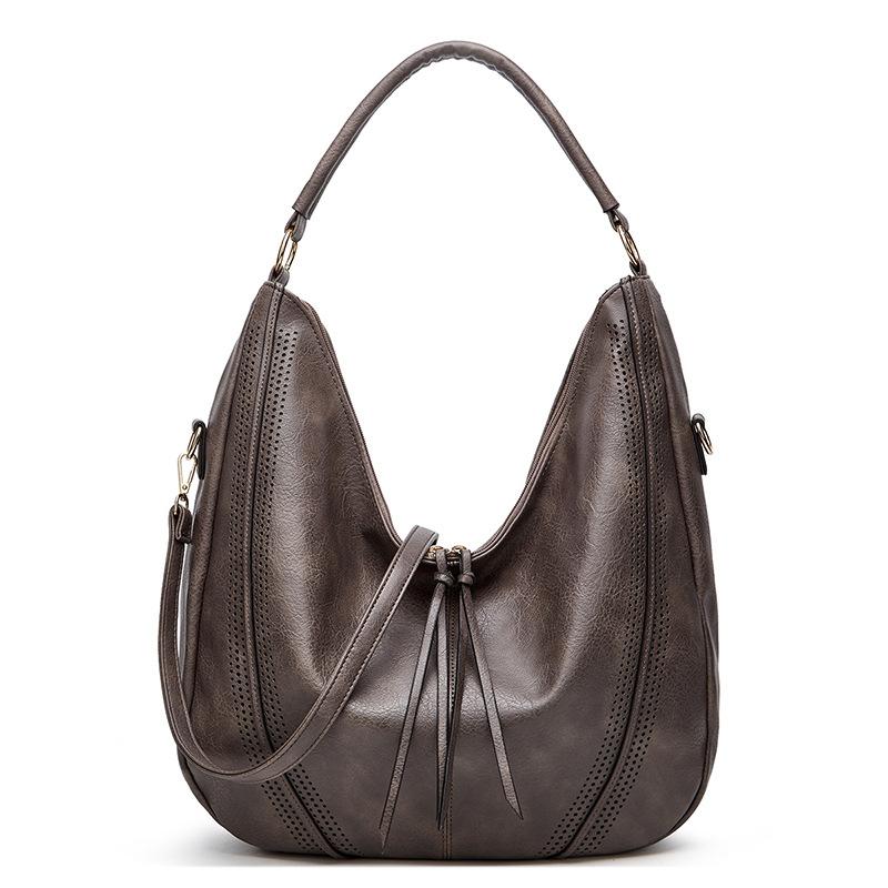 Large Capacity Pu Leather Tote Bag Black - Light Gray