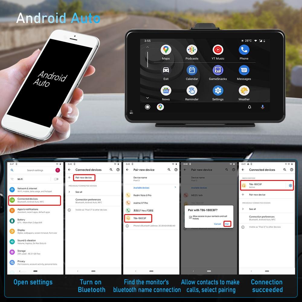 7 Inch Hd Smart Screen Carplay Android Auto 16G Memory Card