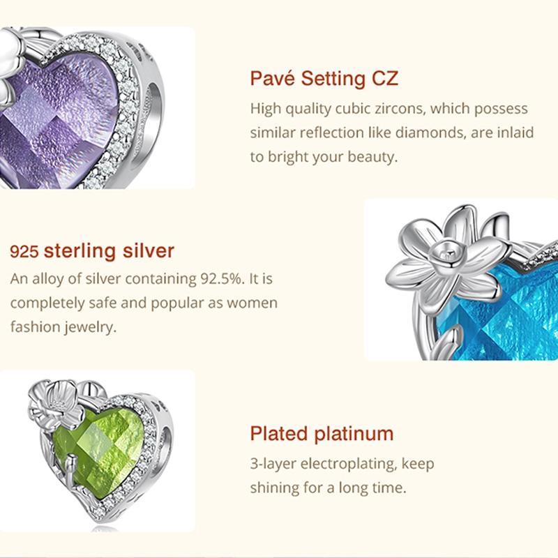 925 Sterling Silver Birthstone Bracelet With Love Pearl Beads January Style - January