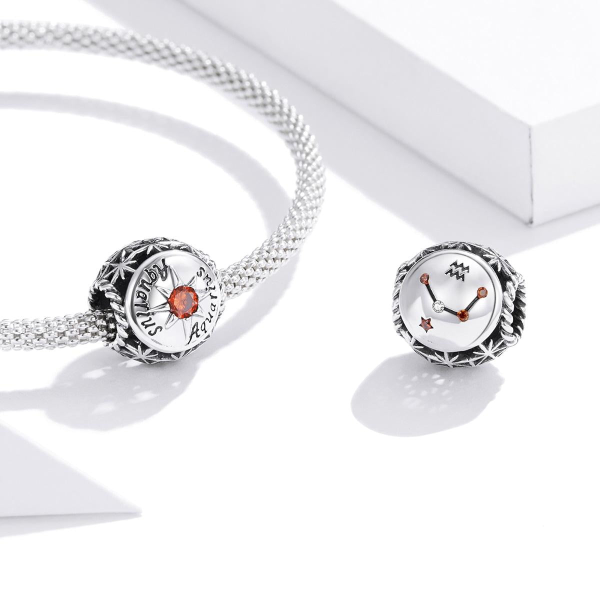 925 Sterling Silver Zodiac Zircon Bead Bracelet / Necklace Set Diy Aquarius Style - Aquarius