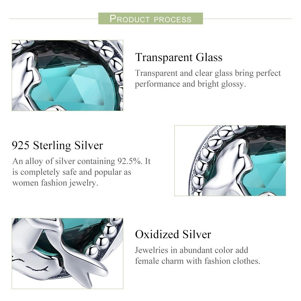 925 Sterling Silver Green Mermaid Beaded Bracelet Charms