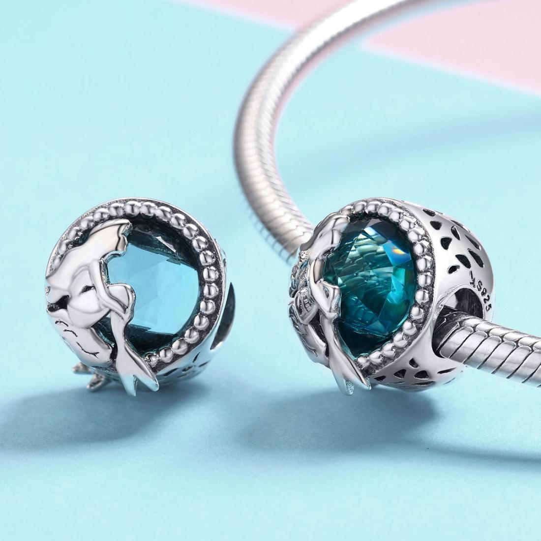 925 Sterling Silver Green Mermaid Beaded Bracelet Charms