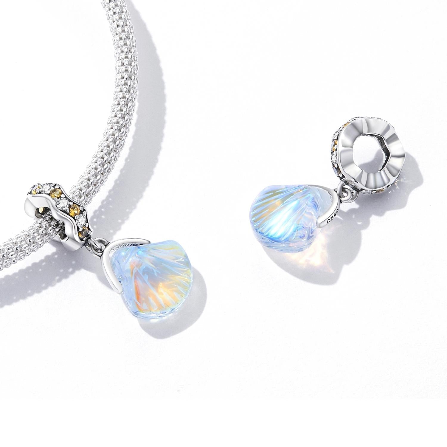 925 Sterling Silver Iridescent Shell Pendant For Diy Bracelet Or Necklace