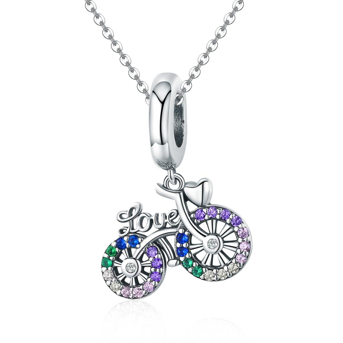 925 Sterling Silver Bicycle Pendant With Zircon Beads For Diy Bracelet Style - Pendant + Bare Chain