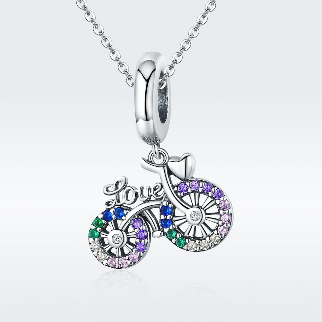 925 Sterling Silver Bicycle Pendant With Zircon Beads For Diy Bracelet Style - Pendant + Bare Chain
