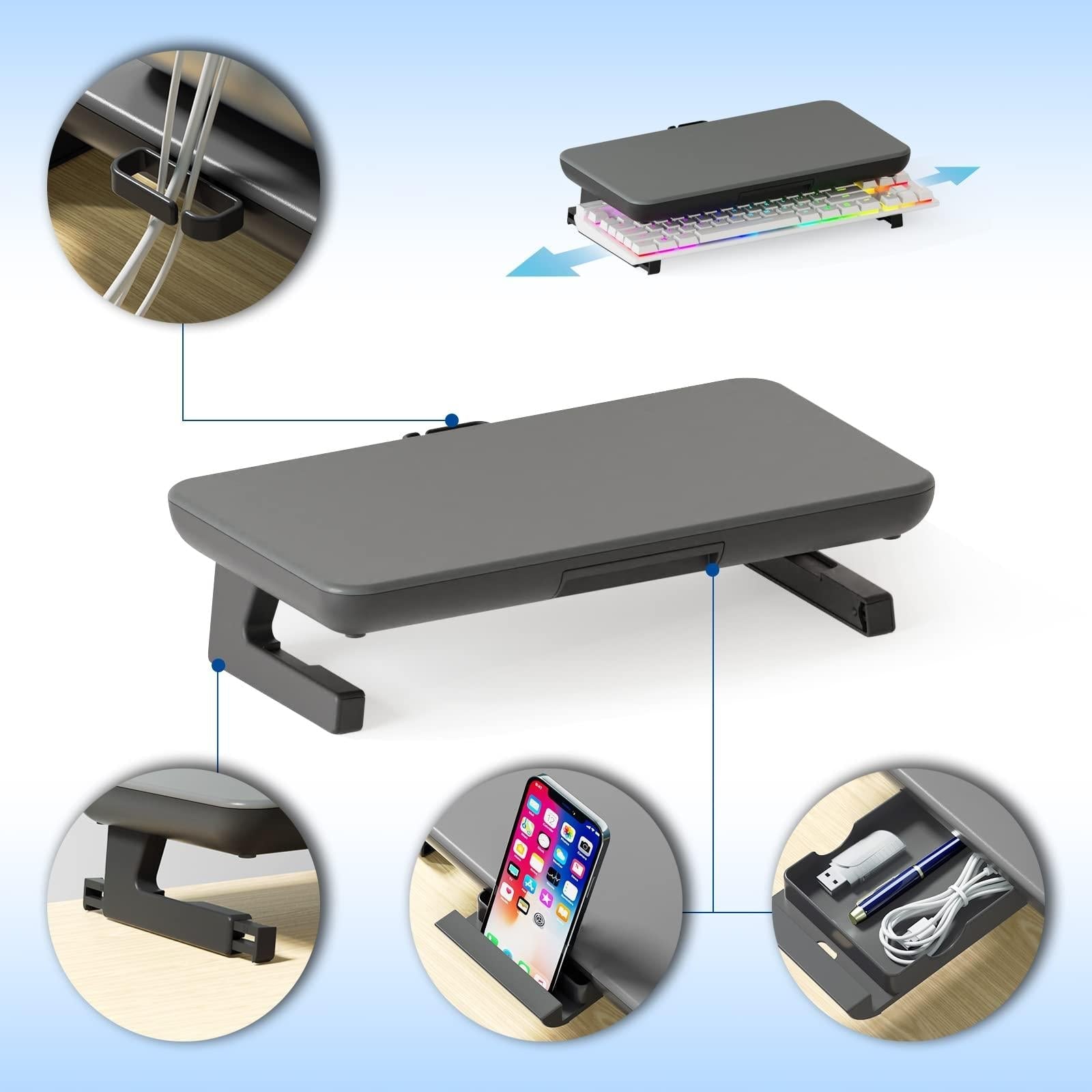 Adjustable Laptop Stand with Storage Drawer - Height Riser - Upgrade