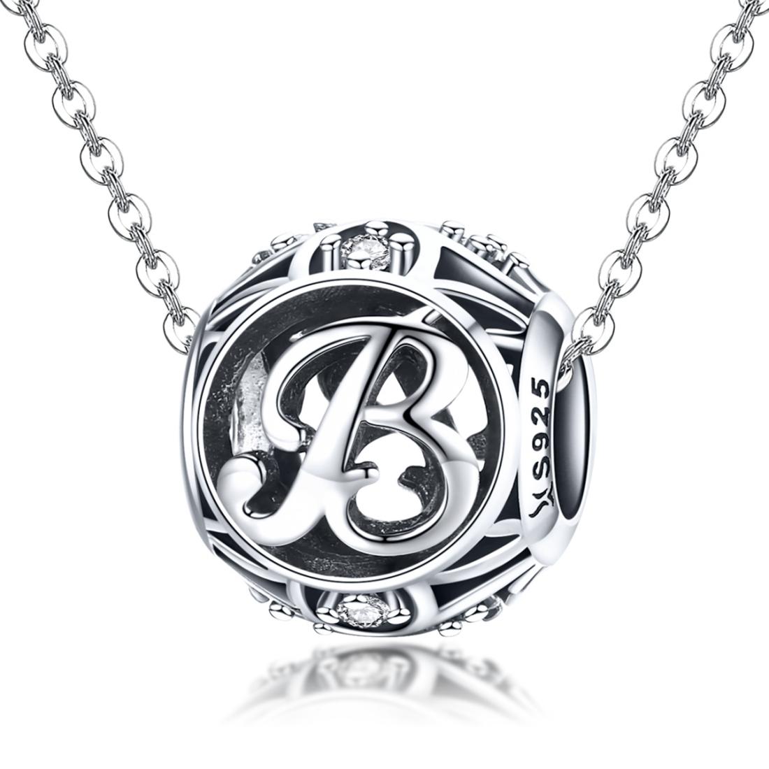 925 Sterling Silver Personalized Letter Beads For Diy Bracelets & Necklaces Style - B