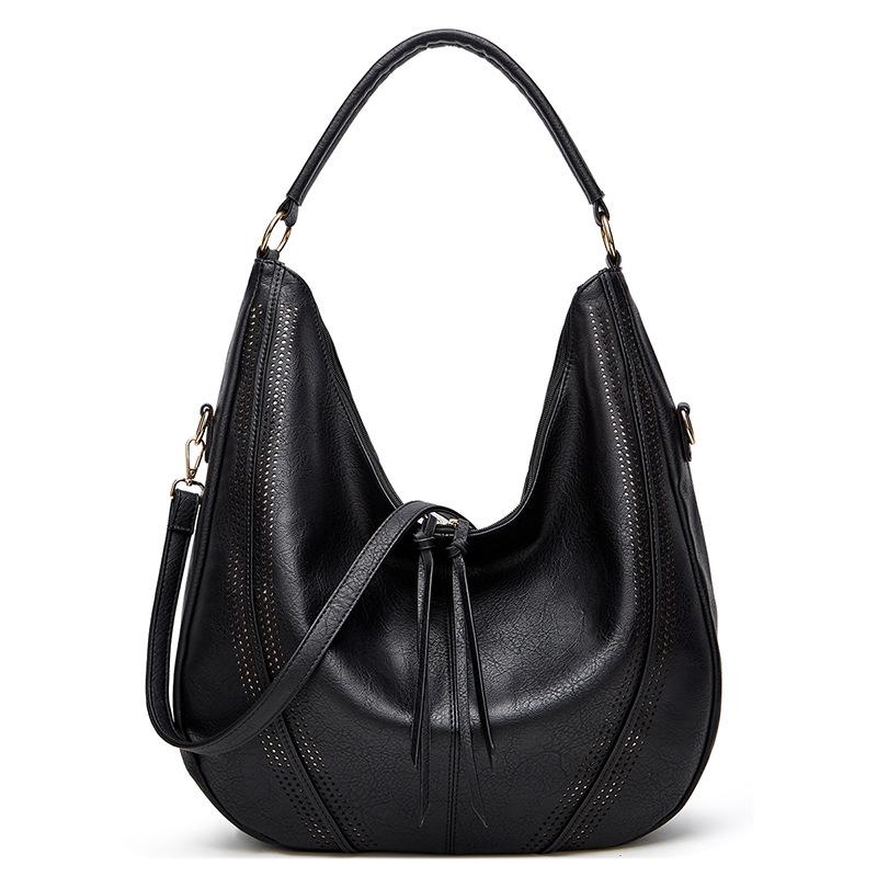 Large Capacity Pu Leather Tote Bag Black - Black