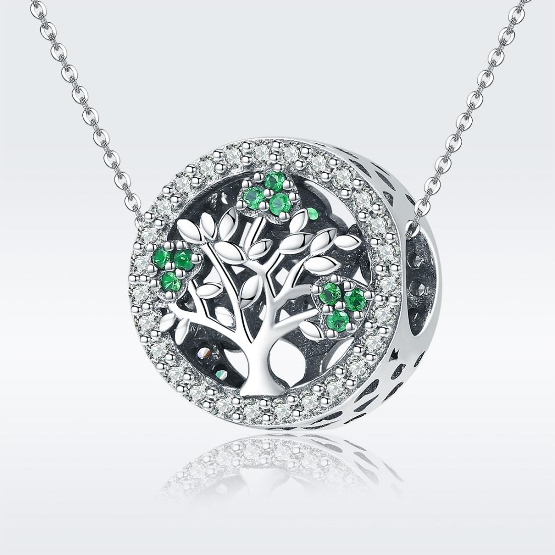 925 Sterling Silver Tree Of Life Diamond Pendant Set Style - Bead + Chain