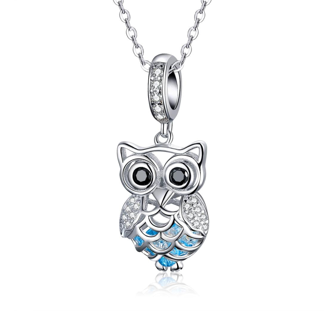 925 Sterling Silver Blue Zircon Owl Pendant For Diy Bracelets Style - Necklace + Pedndant