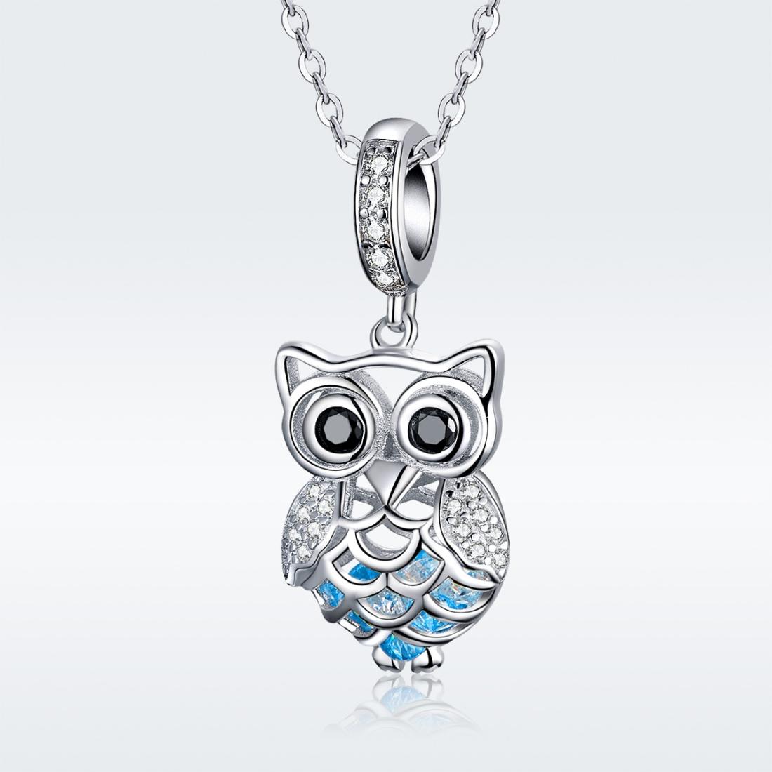925 Sterling Silver Blue Zircon Owl Pendant For Diy Bracelets Style - Necklace + Pedndant