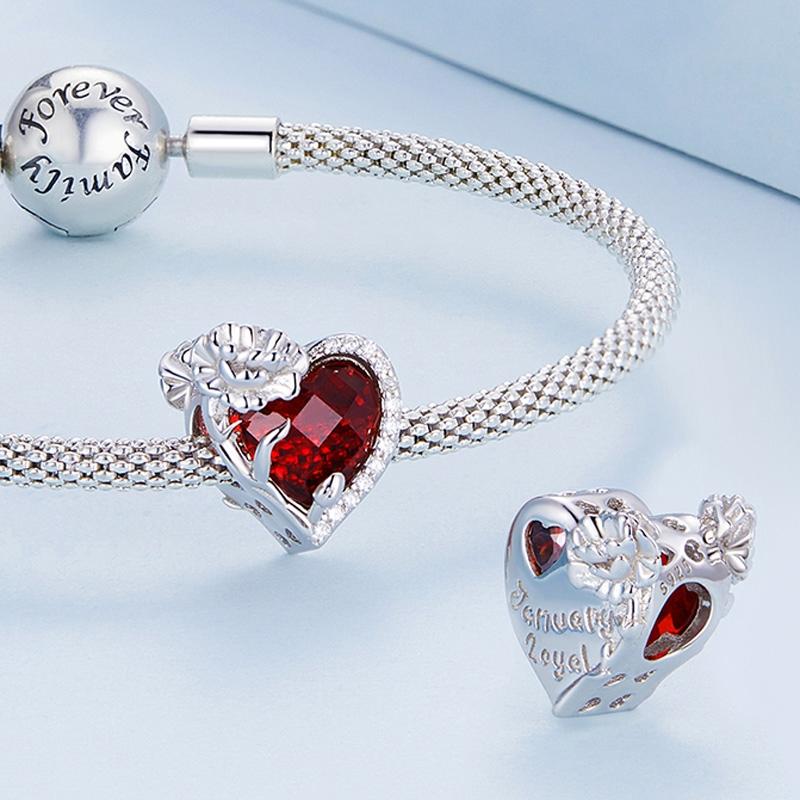 925 Sterling Silver February Birthstone Bracelet With Love Pearl Beads Style - February