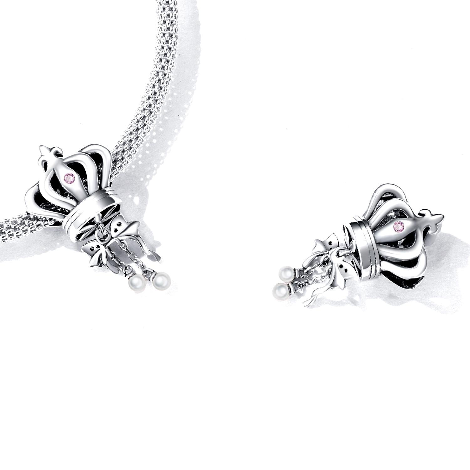 925 Sterling Silver Bow Crown Beads For Diy Bracelets & Necklaces