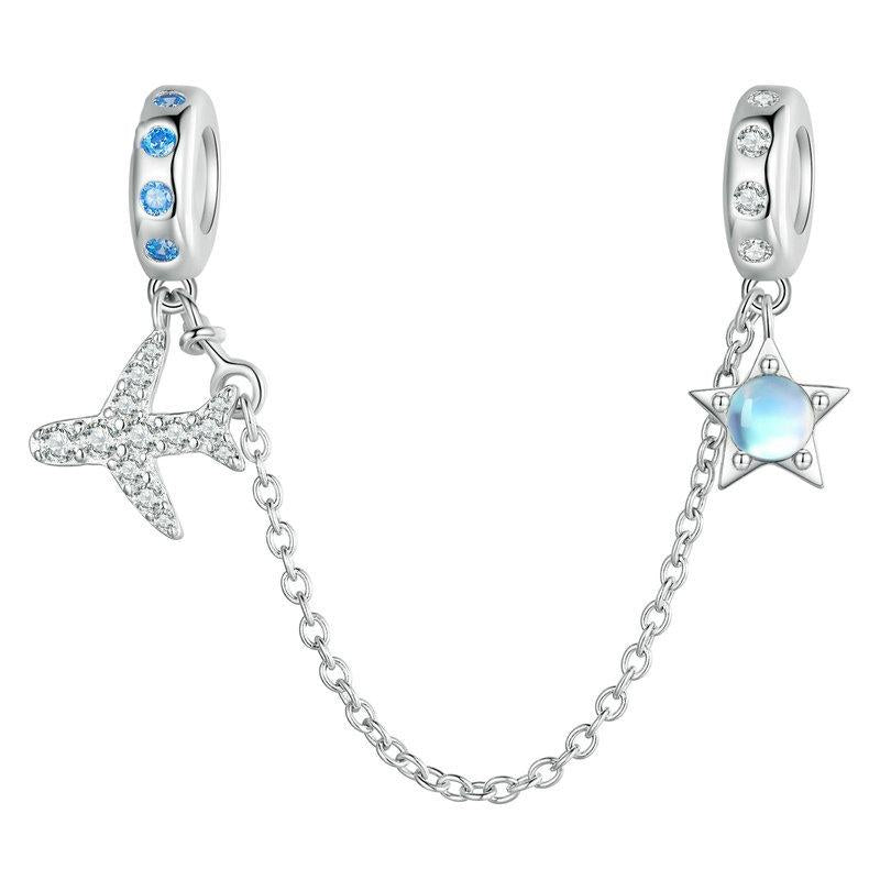 925 Sterling Silver Airplane Star Chain Accessory