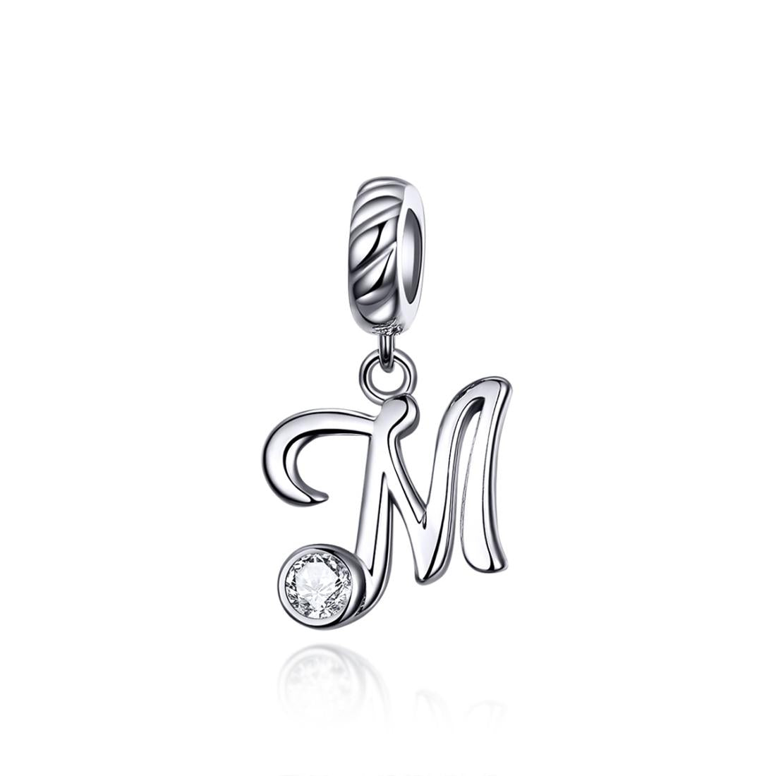 925 Sterling Silver Personalized Letter Pendant For Diy Bracelets And Necklaces Style - M