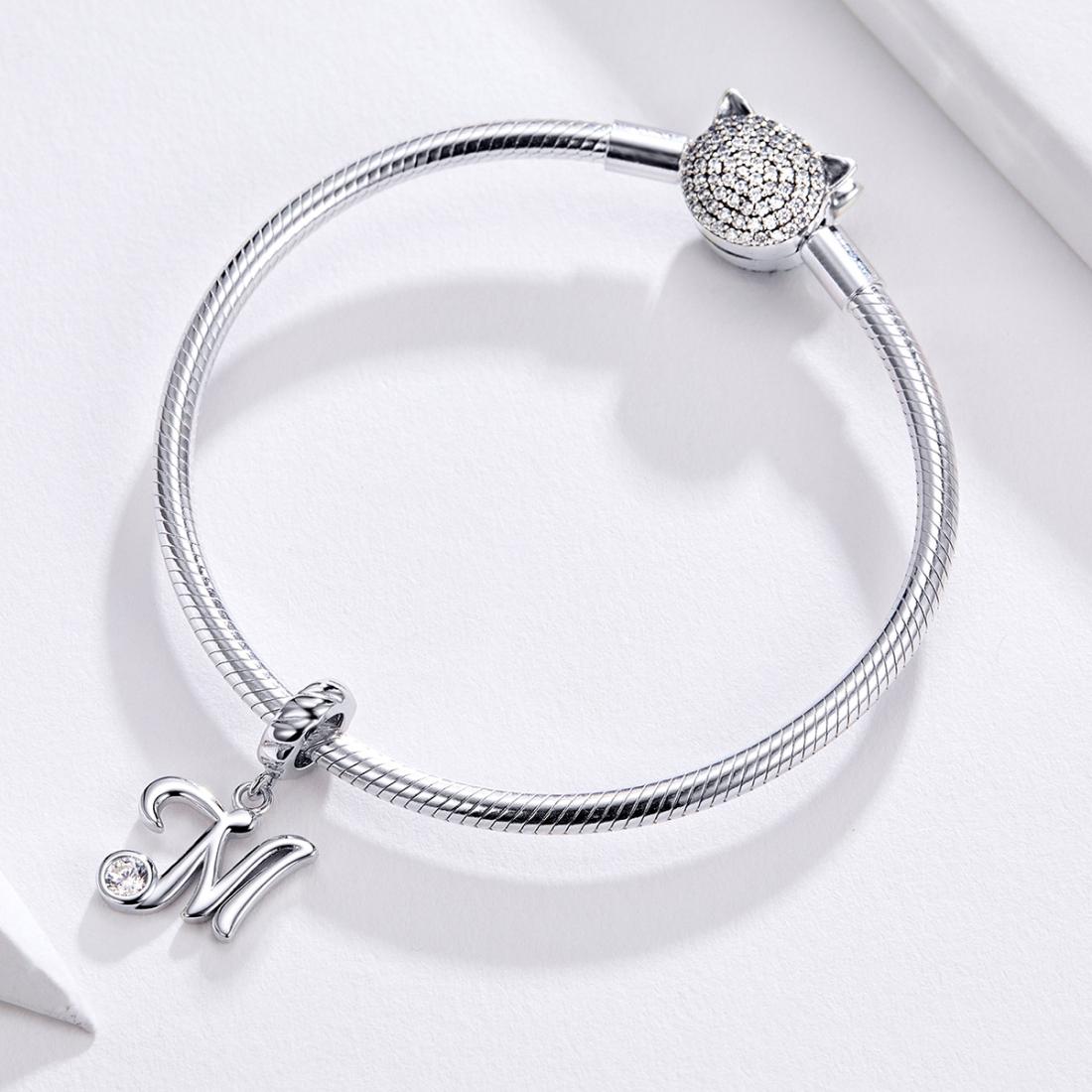 925 Sterling Silver Personalized Letter Pendant For Diy Bracelets And Necklaces Style - M