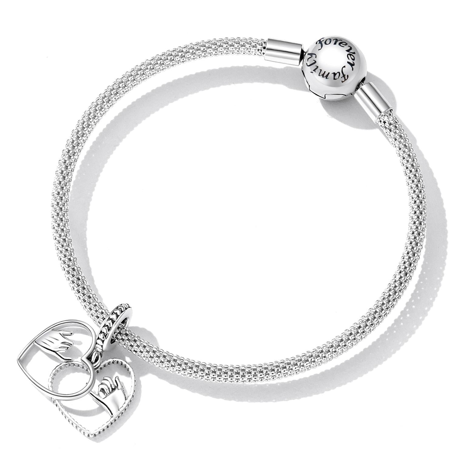 925 Sterling Silver Hand In Hand Heart Pendant For Diy Bracelets & Necklaces
