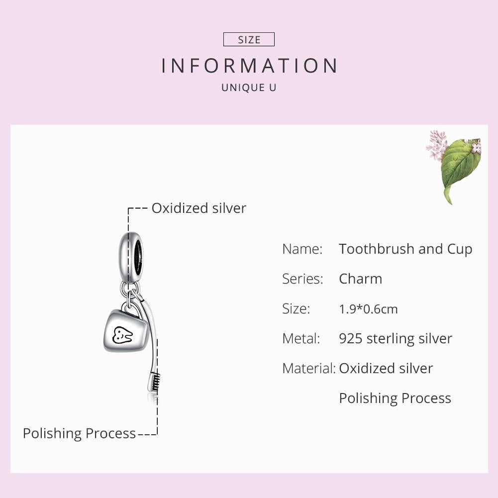 925 Sterling Silver Diy Toothbrush Cup Pendant