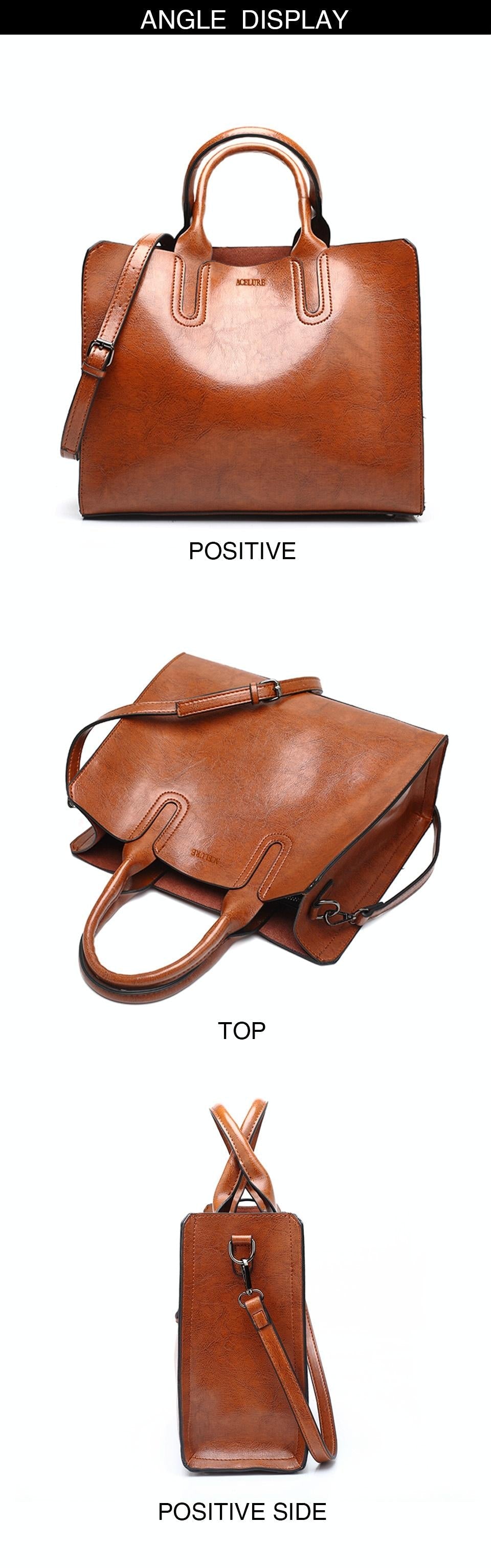 Large Leather Tote Bag for Women - Casual Shoulder Trunk Style
