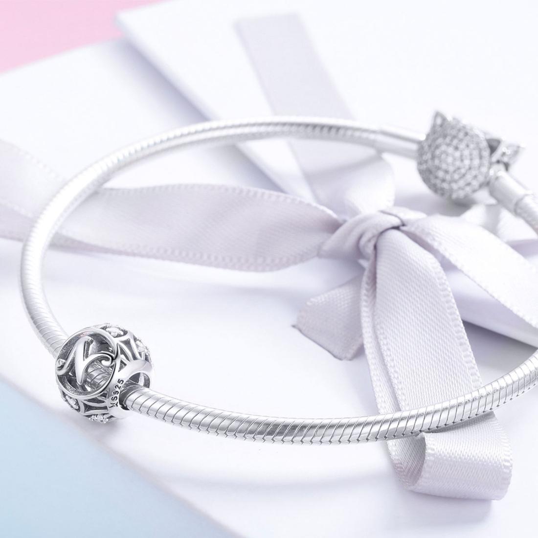 925 Sterling Silver 26 English Letter Beads For Diy Bracelets & Necklaces Style - N